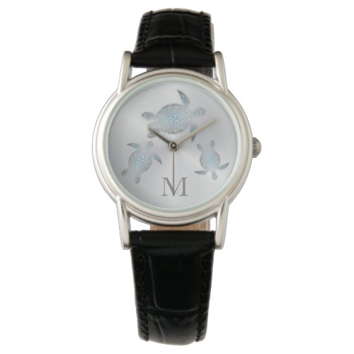 Silver Turtles  Coastal Monogram Watch