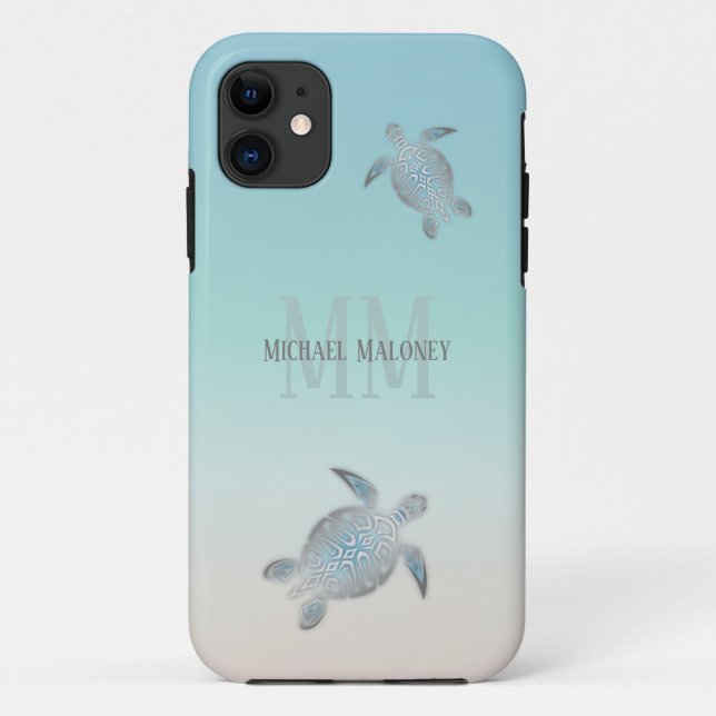 Silver Turtles Initials Your Name  Case-Mate iPhone Case (Back)
