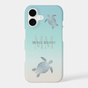Silver Turtles Initials Your Name iPhone 17 Case