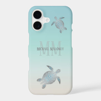 Silver Turtles Initials Your Name iPhone 17 Case