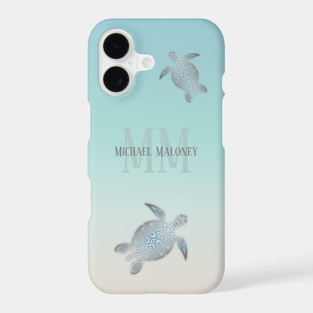 Silver Turtles Initials Your Name  Iphone Case (Back)