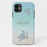 Silver Turtles Initials Your Name Turquoise Beige  iPhone 11 Case