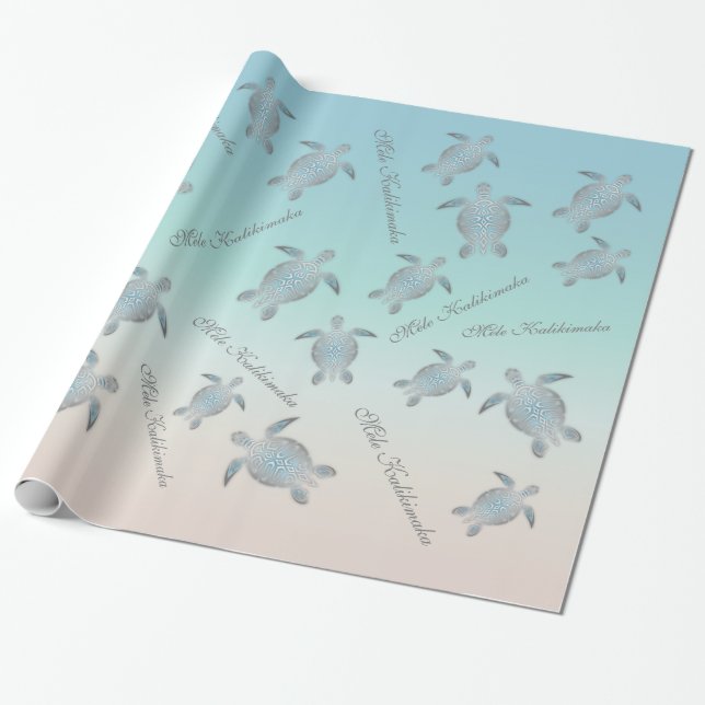 Silver Turtles | Mele Kalikimaka | Christmas Wrapping Paper (Unrolled)