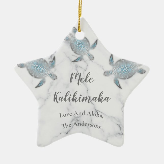 Silver Turtles | Mele Kalikimaka Hawaiian Ceramic Ornament (Front)