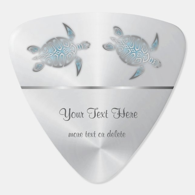 Silver Turtles  Monogram Custom Coastal Guitar Pick (Back)