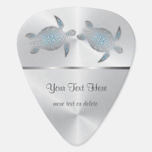 Silver Turtles  Monogram Modern Coastal Guitar Pick (Back)