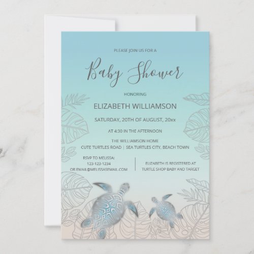 Silver Turtles  Tropical Baby Shower Invitation