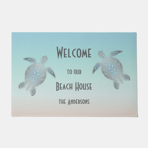 Silver Turtles Turquoise Beach House Doormat