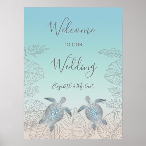 Silver Turtles Turquoise Beach Wedding  Poster