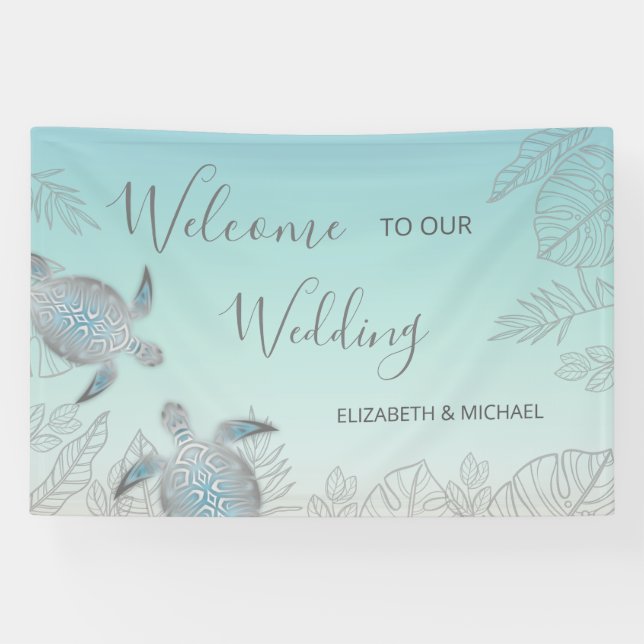 Silver Turtles Turquoise Beach Wedding Reception  Banner (Horizontal)