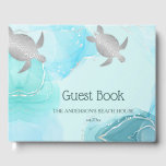 Silver Turtles Turquoise Ink Coastal House Guest Book