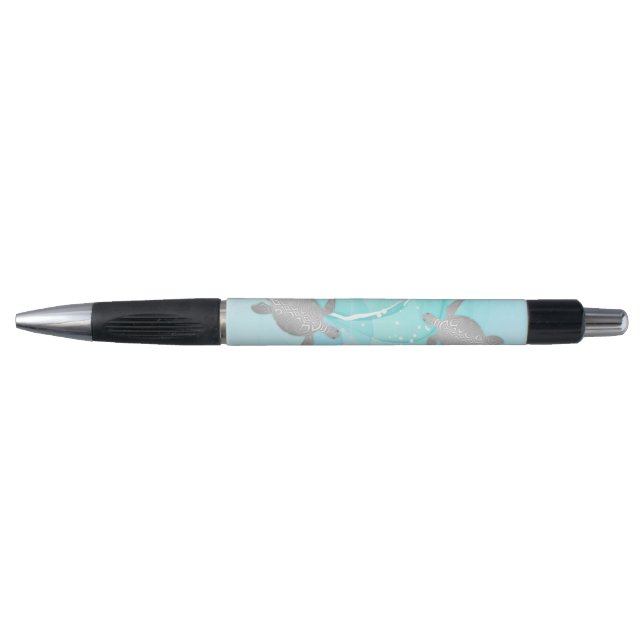 Silver Turtles Turquoise Ink Maritime Pen (Front)