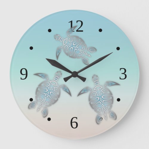 Silver Turtles Turquoise Maritime Modern Large Clock