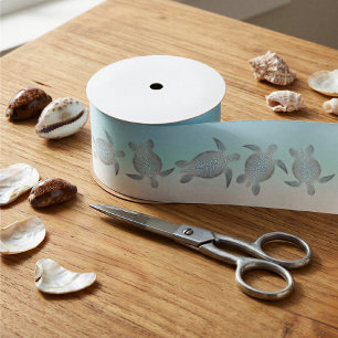 Silver Turtles Turquoise Maritime Nautical Elegant Satin Ribbon