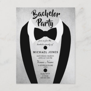 Silver Tuxedo Bow Tie Bachelor Party Invite