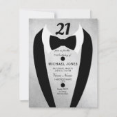 Silver Tuxedo Mens 21st Birthday Party Invite (Front)
