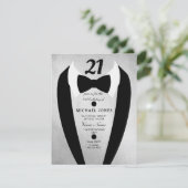 Silver Tuxedo Mens 21st Birthday Party Invite (Standing Front)