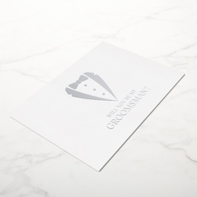 Silver Tuxedo Suit Personalized Groomsman Proposal Foil Invitation (Rotated)