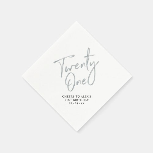 Silver Twenty One Modern Adult 21st Birthday Party Napkins