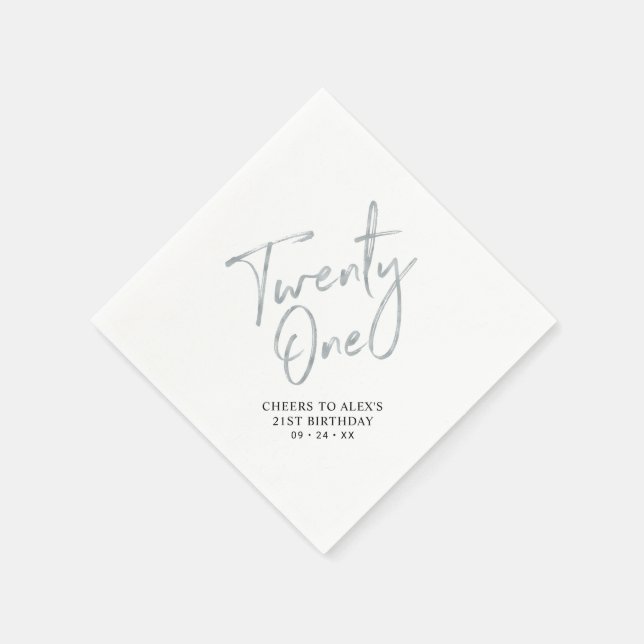 Silver Twenty One Modern Adult 21st Birthday Party Napkins (Corner)