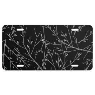 Silver Twigs on Black License Plate
