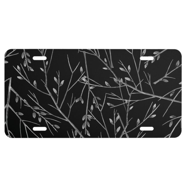 Silver Twigs on Black License Plate (Front)