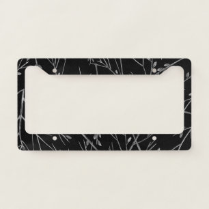 Silver Twigs on Black License Plate Frame