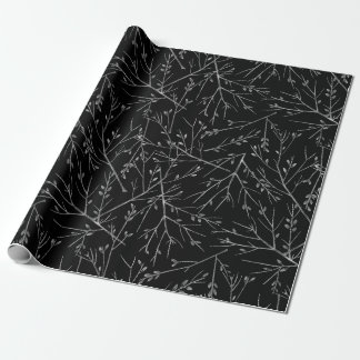 Silver Twigs on Black Wrapping Paper