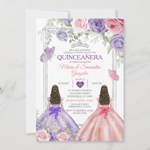 Silver Twin Princess Purple And Pink Quinceañera