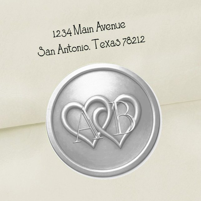 Silver Two Hearts Intertwined Monogram Wedding Classic Round Sticker (Creator Uploaded)