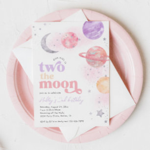 Silver Two the Moon Girl's Birthday Invitations