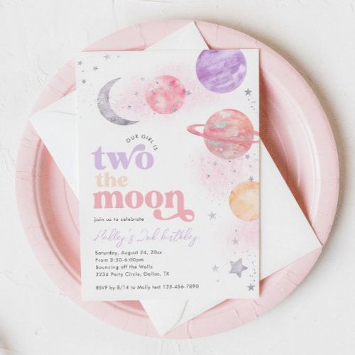 Silver Two the Moon Girls Birthday Invitations