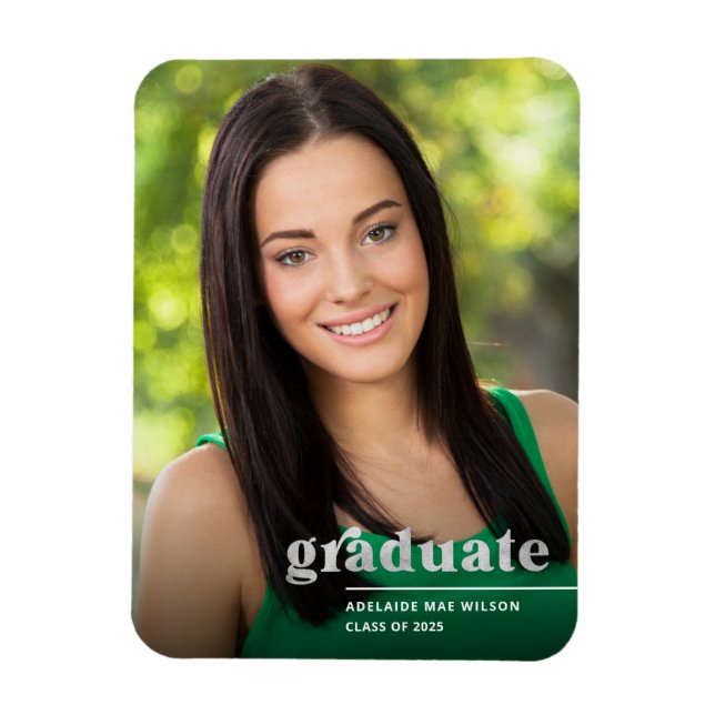 Silver Typography 2025 Photo Graduate Announcement Magnet (Vertical)