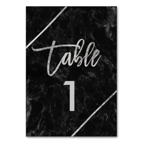 Silver typography black marble table number