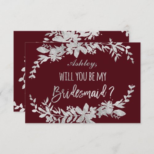 Silver typography Floral navy be my bridesmaid Invitation