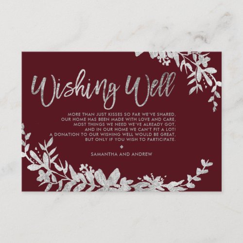 SIlver typography floral red burgundy wishing well Enclosure Card