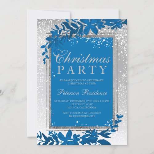 Silver typography leaf snow elegant chic Christmas Invitation