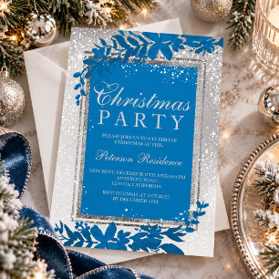 Silver typography leaf snow elegant chic Christmas Invitation