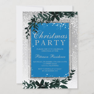Silver typography leaf snow elegant chic Christmas Invitation