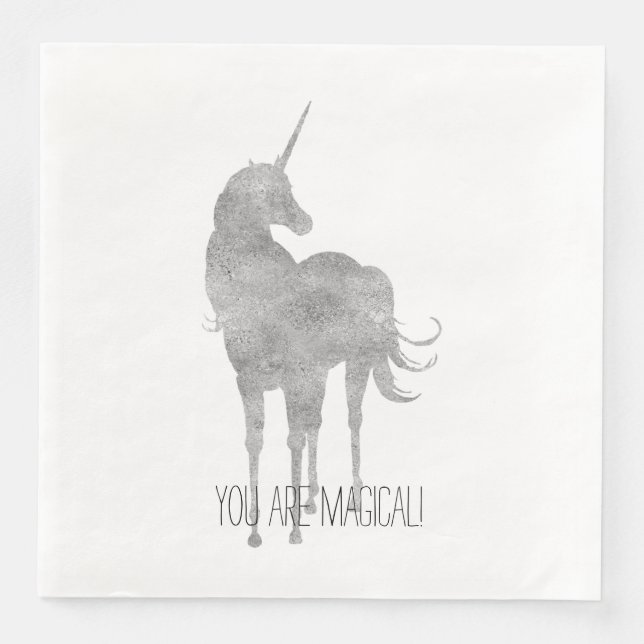 Silver Unicorn Birthday Paper Dinner Napkins (Front)