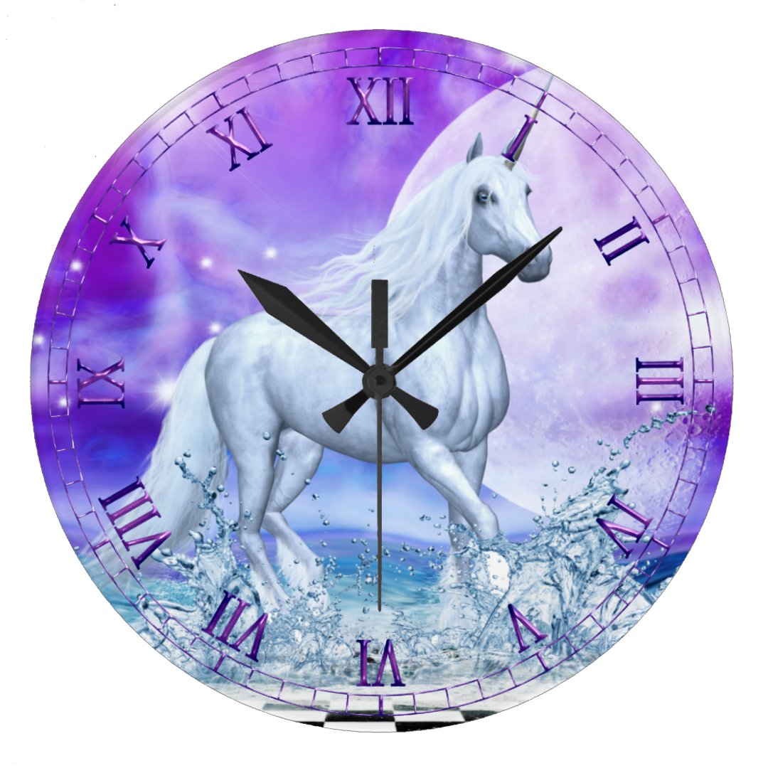 Silver Unicorn Dancing in Water Wall Clock Zazzle