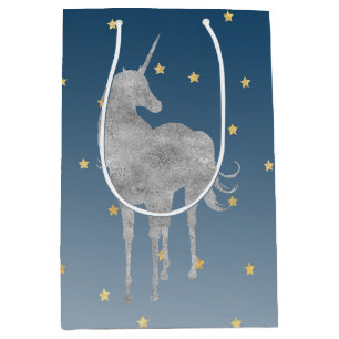 Silver Unicorn Gold Stars Medium Gift Bag