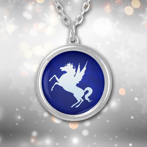 Silver Unicorn on Royal Blue Silver Plated Necklace