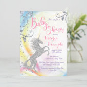 Silver Unicorn Rainbow Baby Shower Invitations (Standing Front)