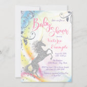 Silver Unicorn Rainbow Baby Shower Invitations (Front)