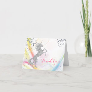Silver Unicorn Rainbow Thank You Cards