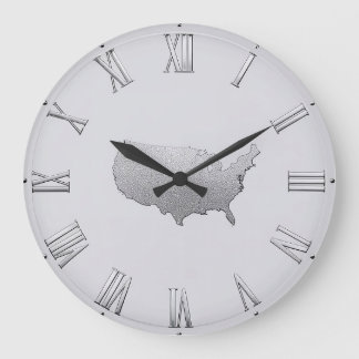 Silver USA Map with Roman Numerals Large Clock