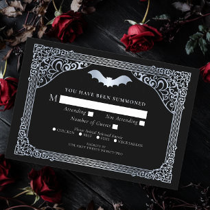 Silver Vampire Cathedral Gothic Wedding RSVP Enclosure Card