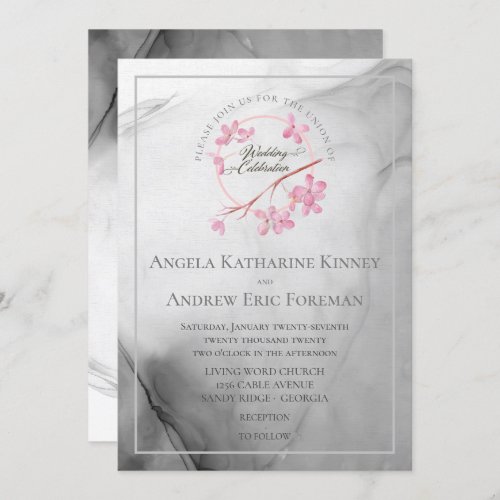 Silver Veil Cherry Blossom Invitation