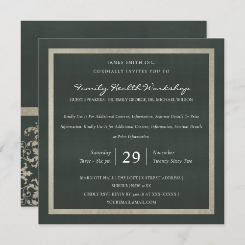 SILVER VELVET BLACK DAMASK CLASSIC WORKSHOP EVENT INVITATION